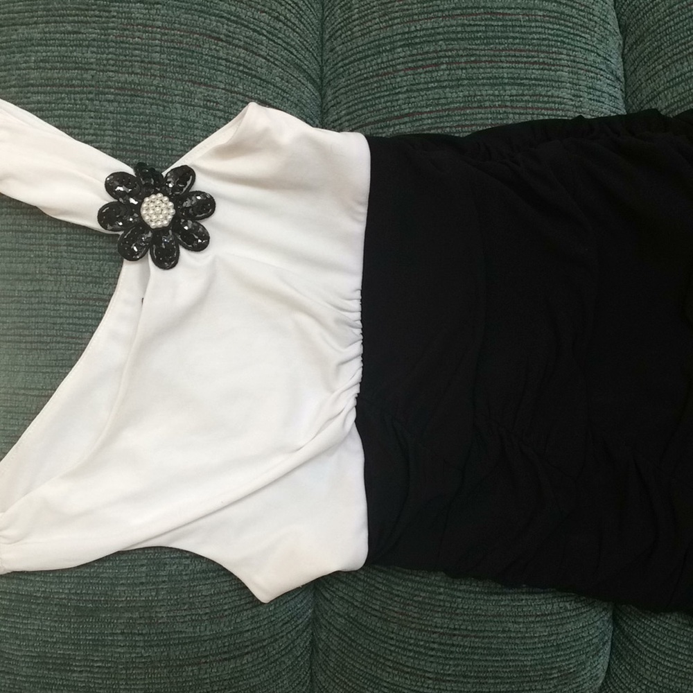 Black and white dress with flower on strap